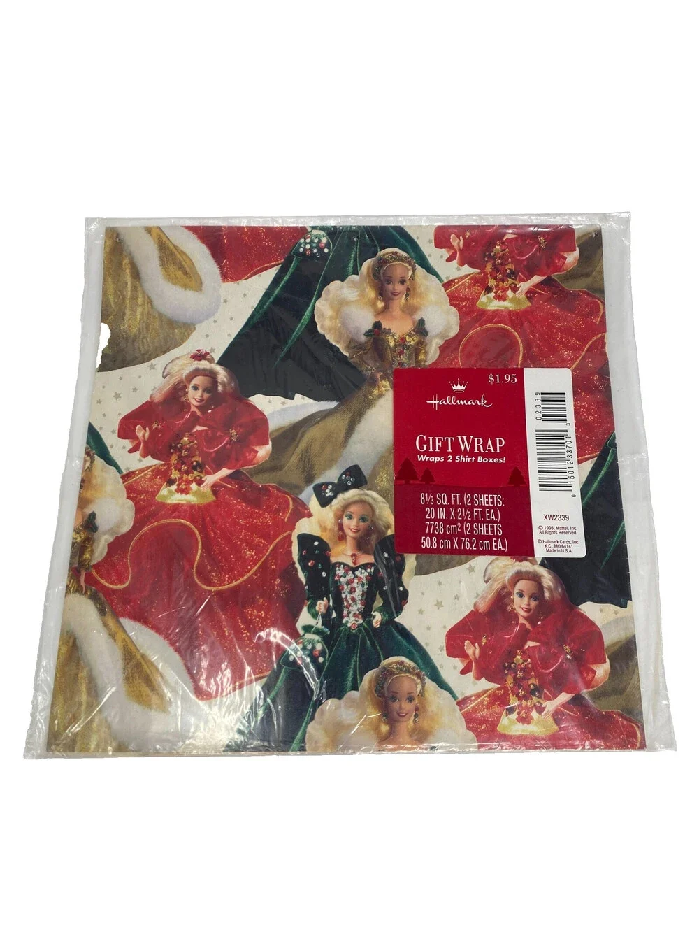 Vintage 1995 Hallmark Barbie Holiday Gift Wrap Paper 2 Sheets Christmas